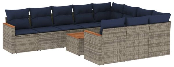 VidaXL 11 db szürke polyrattan kerti kanapégarnitúra párnákkal