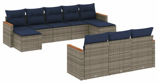 VidaXL 10 db szürke polyrattan kerti kanapégarnitúra párnákkal