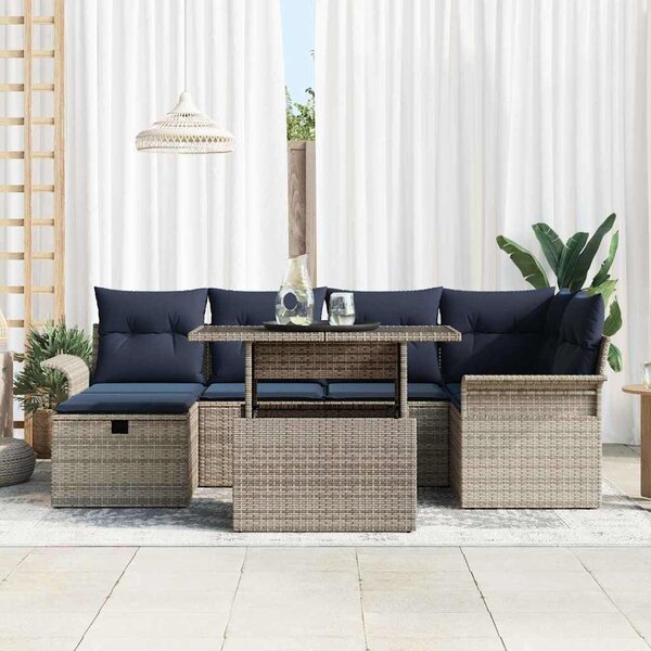 VidaXL Kerti Kanapé Szett párnával tárolóval 7 pcs Szürke Poli rattan