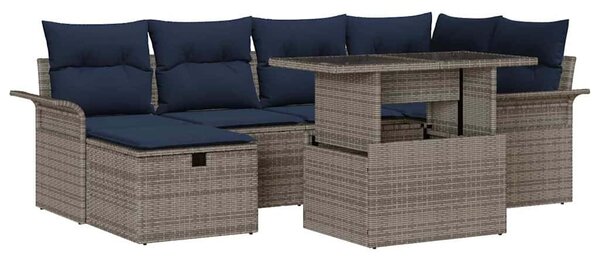VidaXL Kerti Kanapé Szett párnával tárolóval 7 pcs Szürke Poli rattan