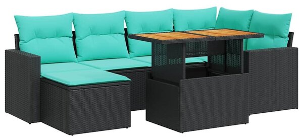 VidaXL 7 részes fekete polyrattan kerti ülőgarnitúra párnával