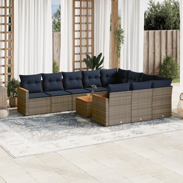 VidaXL 11 db szürke polyrattan kerti kanapégarnitúra párnákkal