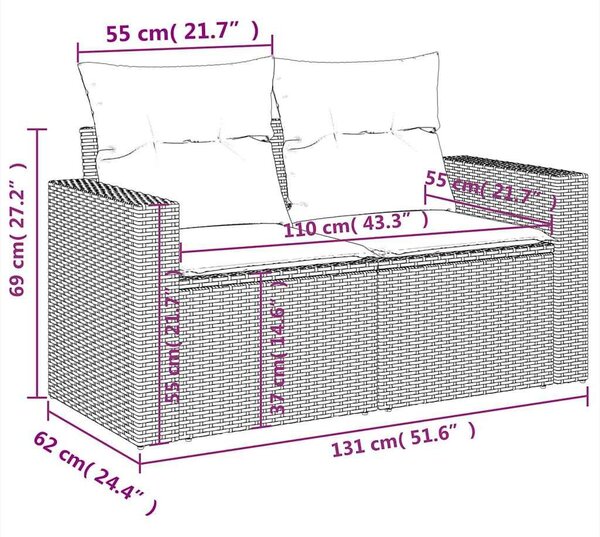 VidaXL 7 részes fekete polyrattan kerti ülőgarnitúra párnával