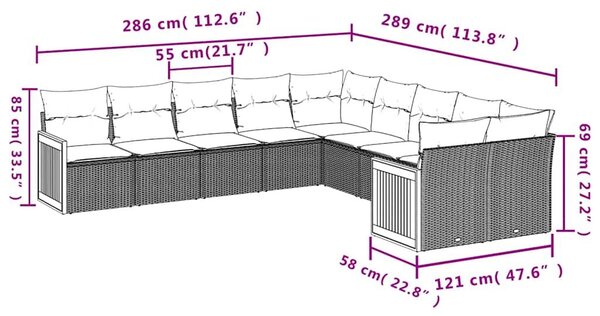 VidaXL 10 db fekete polyrattan kerti kanapégarnitúra párnákkal