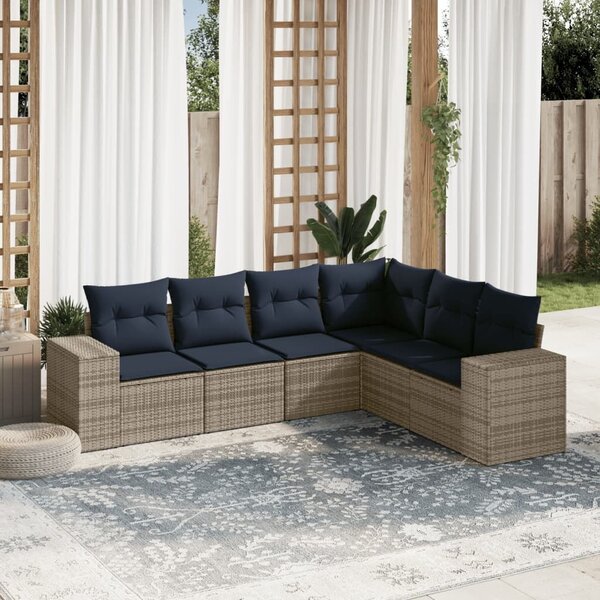 VidaXL 6 db szürke polyrattan kerti kanapégarnitúra párnákkal