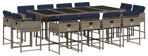VidaXL 13 db szürke polyrattan kerti étkezőgarnitúra párnákkal