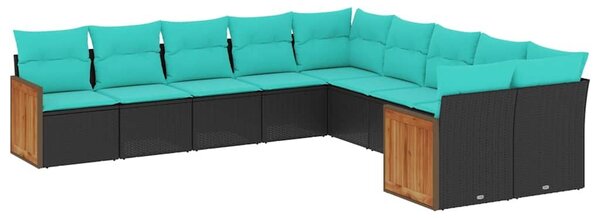VidaXL 10 db fekete polyrattan kerti kanapégarnitúra párnákkal