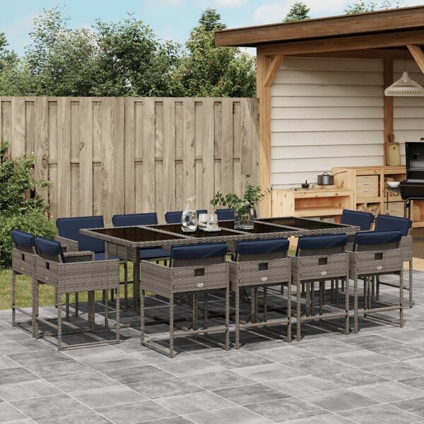 VidaXL 13 db szürke polyrattan kerti étkezőgarnitúra párnákkal