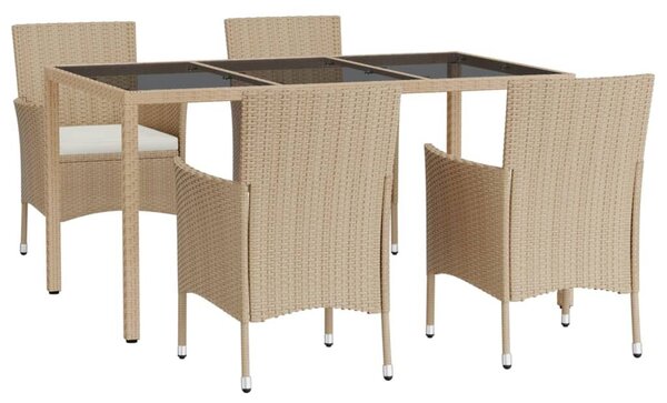 VidaXL 5 részes bézs polyrattan kerti étkezőgarnitúra párnákkal