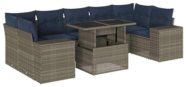 VidaXL 8 db szürke polyrattan kerti kanapégarnitúra párnákkal