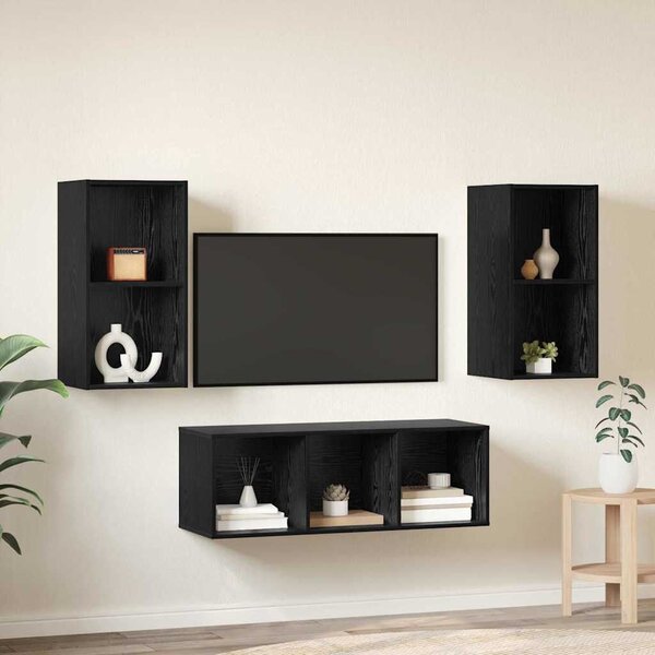 TV Szekrény Szett 3 pcs Musta tammi 37 x 37 x 107 cm Faanyag