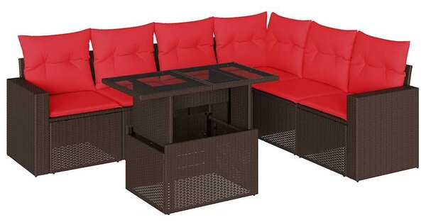 VidaXL 7 db barna polyrattan kerti kanapégarnitúra párnákkal