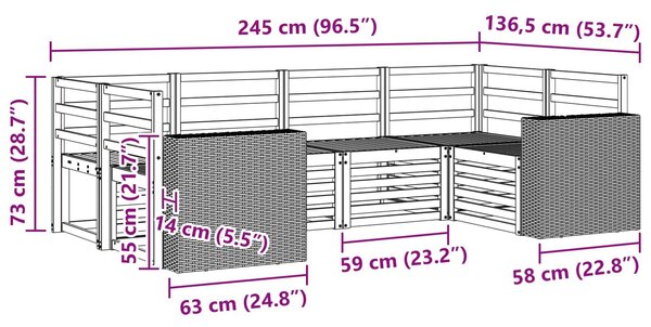 VidaXL Szegmentált kanapé szett 6 pcs Természetes Tömör Akácfa