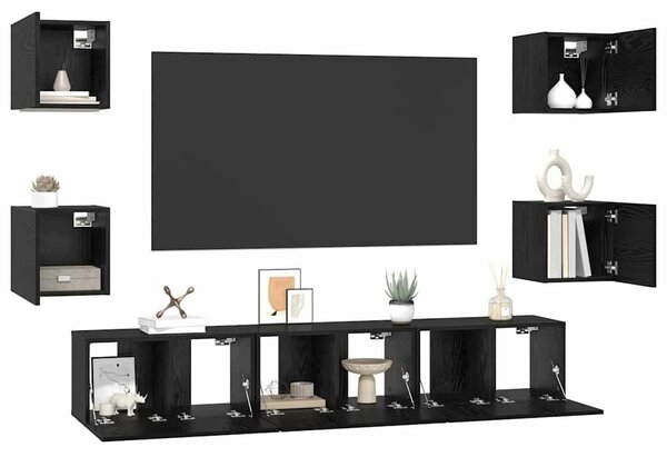 TV szekrény garnitúra Falra szerelhető 7 pcs Musta tammi