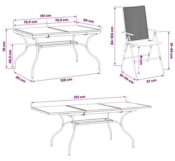 VidaXL Kert étkező szett 9 pcs Antracitszürke 212 x 90 x 76 cm
