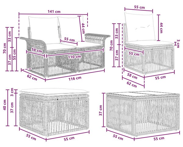 VidaXL Kerti Kanapé Szett 10 pcs Szürke polirattan