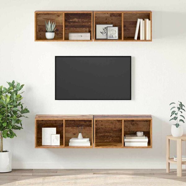 Fali TV Szekrény 4 pcs Öreg fa 37 x 37 x 72 cm Faanyag