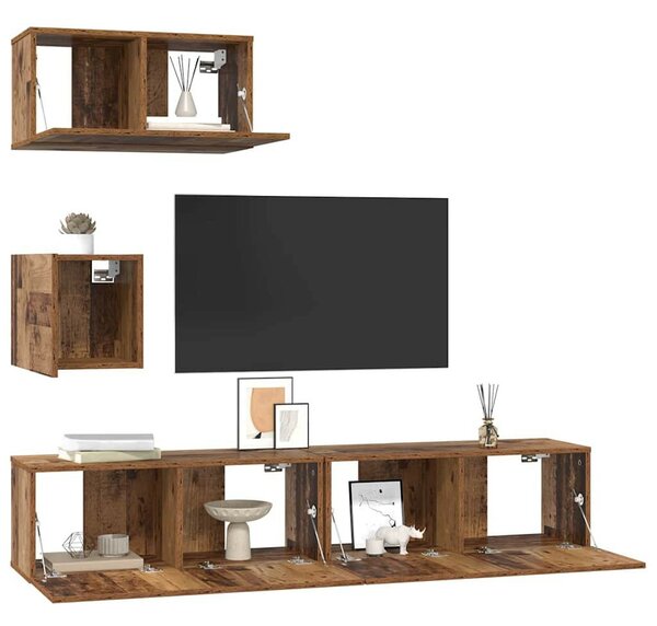 Fali TV Szekrény 4 pcs Régi fa 80 x 30 x 30.5 cm Faanyag