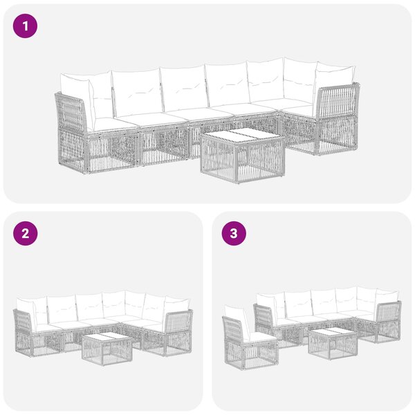 VidaXL Kerti Kanapé Szett 7 pcs Bézs polirattan