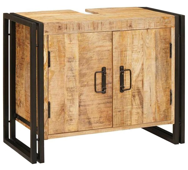 Fürdőszobai mosdószekrény 71 x 33 x 58 cm Tömör mangófa és vas
