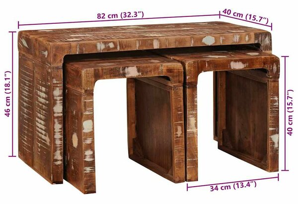 Egymásba helyezhető asztalok 3 pcs tömör újrahasznosított fa