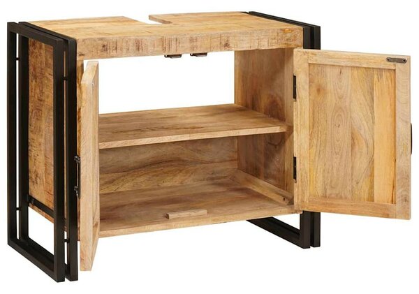 Fürdőszobai mosdószekrény 71 x 33 x 58 cm Tömör mangófa és vas