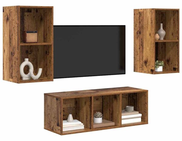 TV Szekrény Szett 3 pcs Régi fa 37 x 37 x 107 cm Faanyag