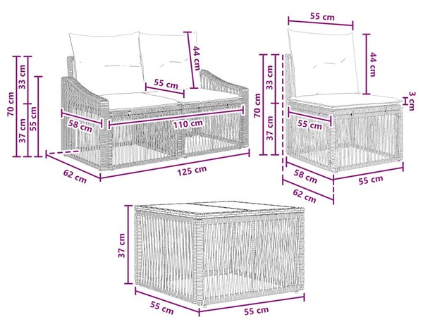 VidaXL Kerti Kanapé Szett 7 pcs Bézs polirattan