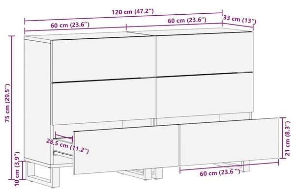 Oldalszekrények 2 pcs Barna 60 x 33.5 x 75 cm tömör mangófa