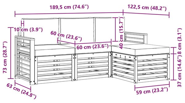 VidaXL Kültéri kanapé szett 4 pcs Fehér és Krém színű