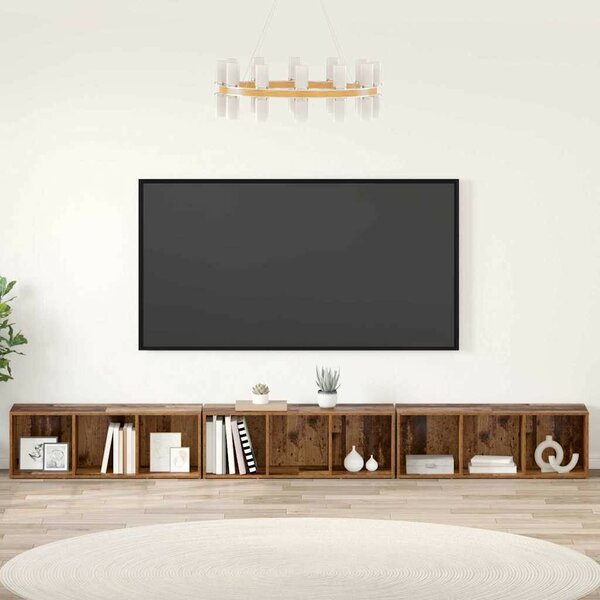 TV szekrény 3 pcs Régi fa 37 x 35 x 107.5 cm Műanyag Fa