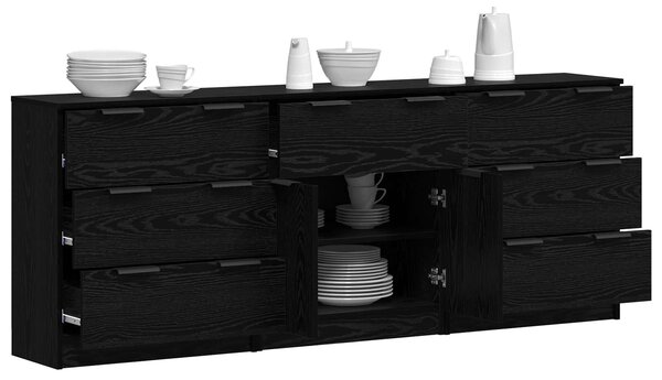 VidaXL Széf fiókkal 3 pcs Fekete tölgy 181 x 30 x 70 cm Faanyag
