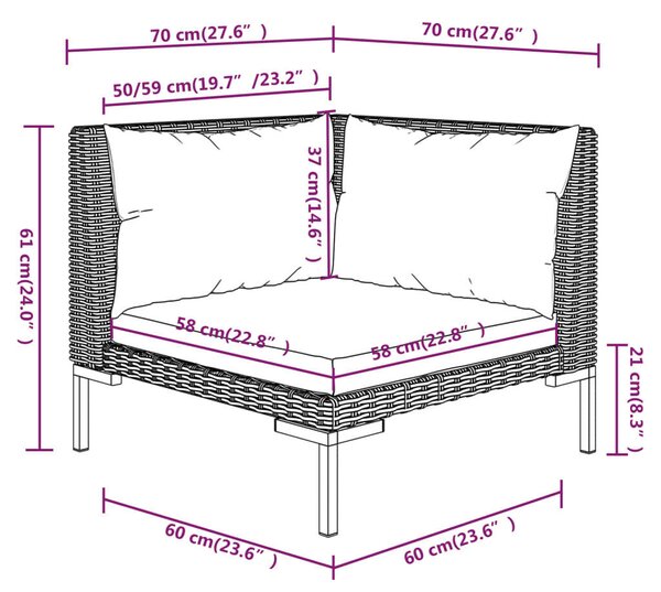 6 részes sötétszürke polyrattan kerti bútorszett párnákkal