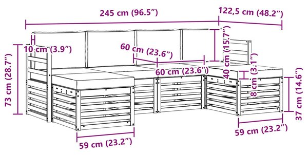VidaXL Ülőgarnitúrák 6 pcs Fehér és Antracitszürke 245 x 122,5 x 73 cm
