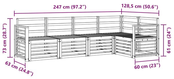 VidaXL Kültéri kanapé szett 5 pcs Fehér 247 x 128,5 x 73 cm