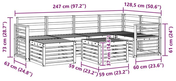VidaXL Kültéri kanapé szett 7 pcs Fehér Poliészter