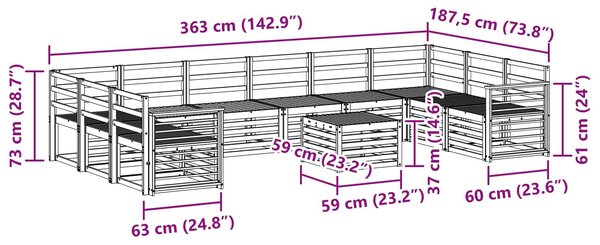 VidaXL Kültéri kanapé szett 11 pcs Fehér 59 x 59 x 37 cm Tömör Akácfa