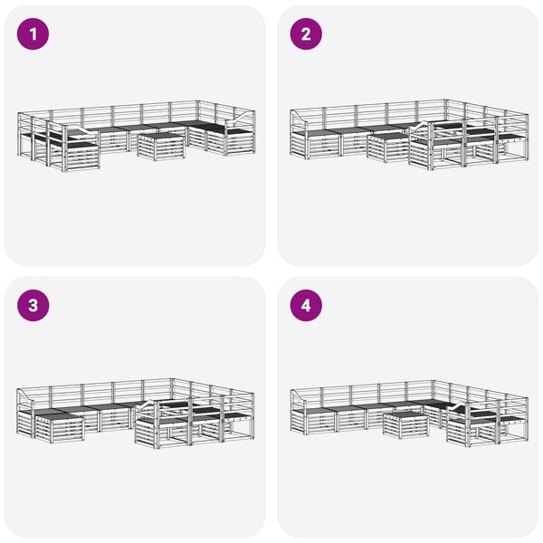 VidaXL Kültéri kanapé szett 11 pcs Fehér 59 x 59 x 37 cm Tömör Akácfa