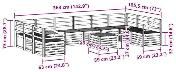 VidaXL Kültéri kanapé szett 11 pcs Fehér 59 x 59 x 37 cm Tömör Akácfa