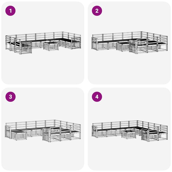 VidaXL Kültéri kanapé szett 11 pcs Fehér 59 x 59 x 37 cm Tömör Akácfa