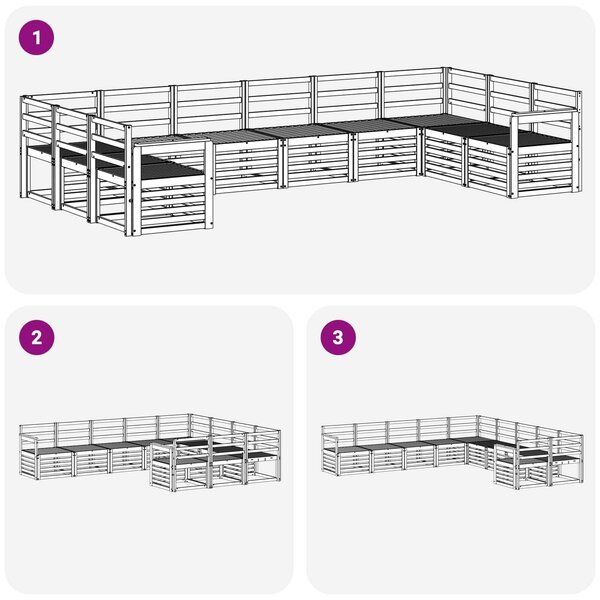 VidaXL Kültéri kanapé szett 10 pcs Fehér 363 x 187,5 x 73 cm