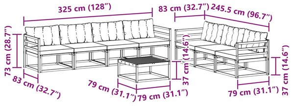 VidaXL Kültéri kanapé szett 8 pcs Fehér és Világosszürke
