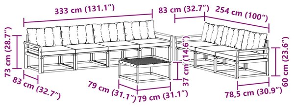 VidaXL Kültéri kanapé szett 8 pcs Fehér és Világosszürke