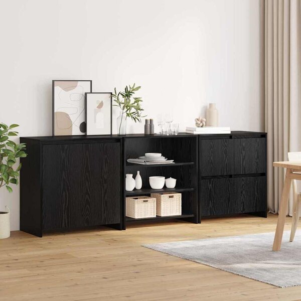 Széf 3 pcs Musta tammi 70 x 41 x 75 cm Faanyag