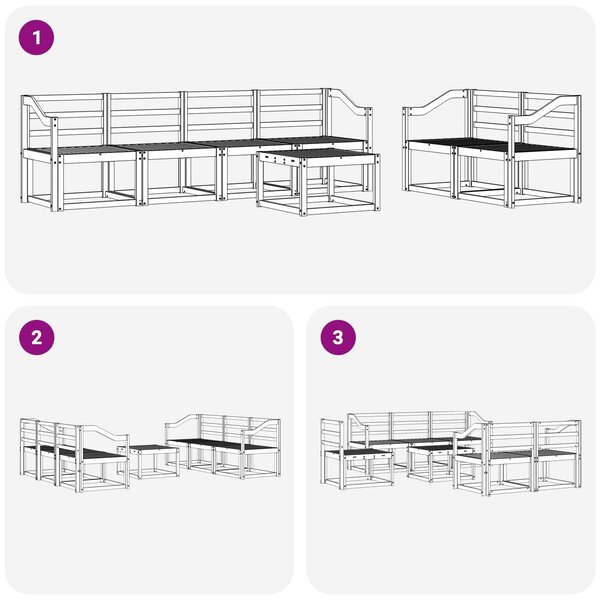 VidaXL Kültéri kanapé szett 7 pcs Fehér 59 x 59 x 37 cm Tömör Akácfa