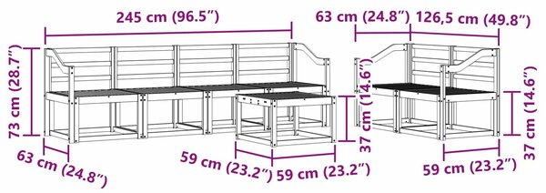 VidaXL Kültéri kanapé szett 7 pcs Fehér 59 x 59 x 37 cm Tömör Akácfa