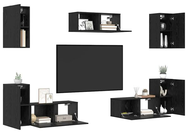 TV szekrény garnitúra 7 pcs Musta tammi 80 x 30 x 30 cm Faanyag