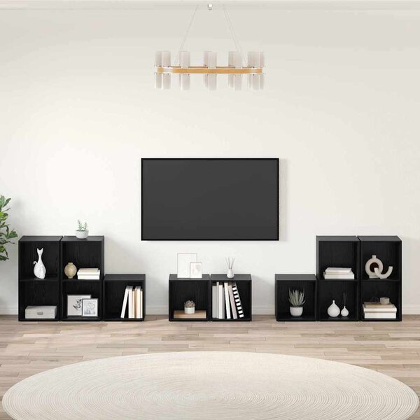 TV Szekrény Szett 8 pcs Fekete tölgy 37 x 35 x 72 cm Faanyag