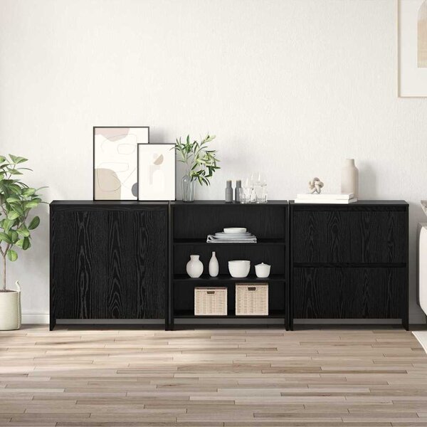 Széf 3 pcs Musta tammi 70 x 41 x 75 cm Faanyag
