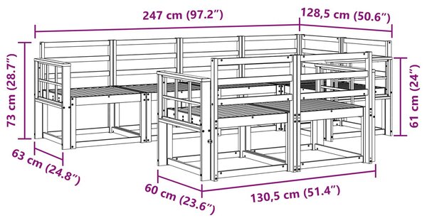 VidaXL Kültéri kanapé szett 7 pcs Fehér Tömör Akácfa